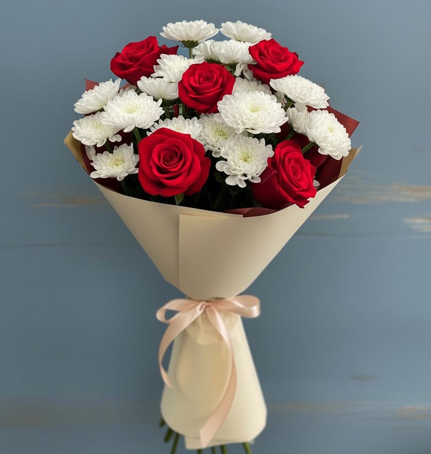 Букет цветов из: Розы и Хризантемы в Каменной Балке