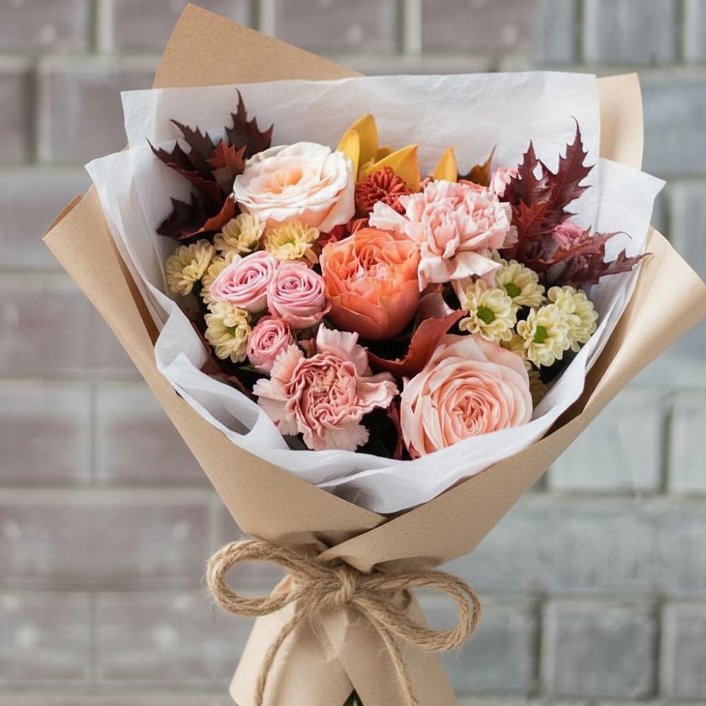 Букет цветов из: Гвоздики, Хризантемы и Розы в Каменной Балке