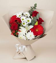 Букет цветов из:  Розы, Хризантемы, Герберы и Лилии в Каменной Балке