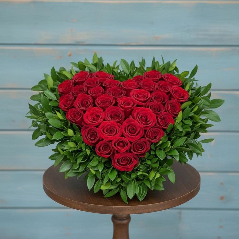 Цветочная композиция из Розы в виде сердца в Каменной Балке