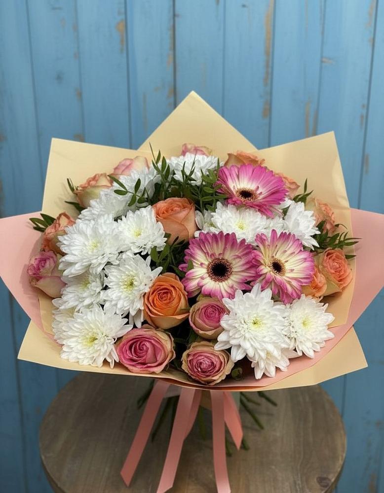 Букет цветов из: Розы, Герберы и Хризантемы в Каменной Балке