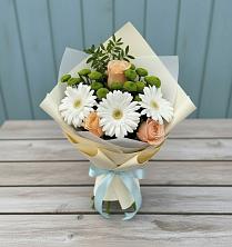 Букет цветов из:  Герберы, Розы и Хризантемы в Каменной Балке